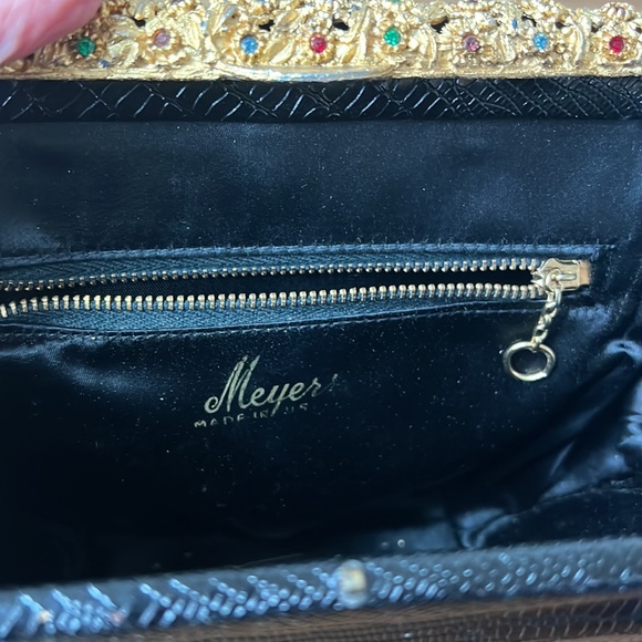 Meyers Made in USA 1960's Handbag Vintage Hard Shell Faux Lizard Gold Hardware - Picture 3 of 4